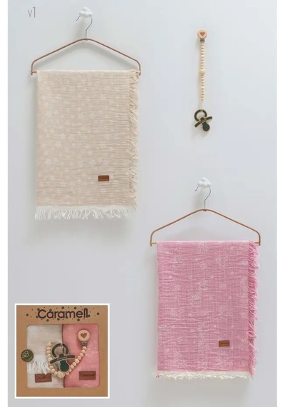 Caramell Basıc İkili Müslin Battaniye Emzik Askısı Üçlü Kutulu Set-100x120 Cm Crm.v1.2486 Çok Renkli