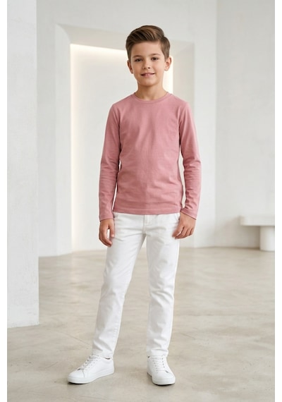 Kiagu Erkek Çocuk Uzun Kollu Basic Düz Tişört %100 Pamuk Bisiklet Yaka T-shirt 2-13 Yaş Çok Renkli