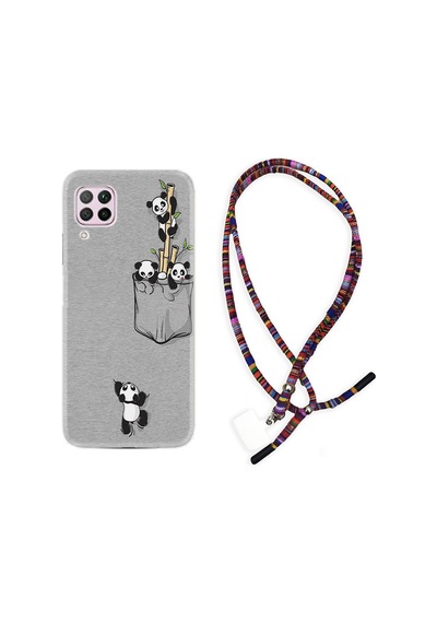 Huawei P40 Lite Kılıf Rasta Boyun Askılı Pandalar 1798