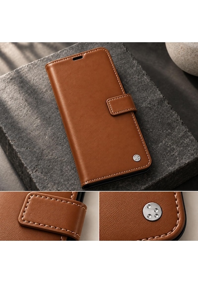 Tr Vivo Y20 İle Uyumlu Cüzdanlı Kartlıklı Standlı Kapaklı Suni Deri Telefon Kılıfı Ve Ekran Koruyucu Cam Seti