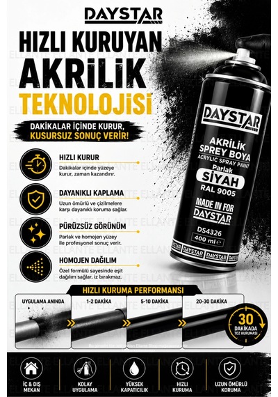 Parlak Siyah Akrilik Sprey Boya Ral 9005 400 Ml Hızlı Kuruyan Yüksek Kapatıcılı Metal Ahşap Plastik Çok Renkli Parlak Siyah Akrilik Sprey Boya Ral 9005 400 Ml Hızlı Kuruyan Yüksek Kapatıcılı Metal Ahşap Plastik Çok Renkli