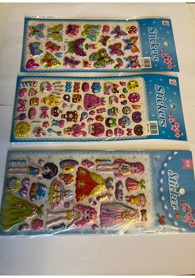 Eğitici Çocuk Sticker Etiket Oyunu 3 Kartela Birden  Kelebek Prenses