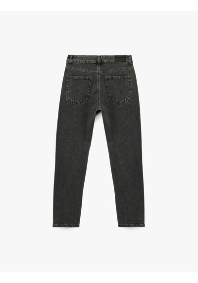 Koton Slim Fit Cepli Düğmeli Pamuklu Yıkamalı Düz Paça Jean Pantolon - Straight Jeans Siyah 6wal40048md Siyah