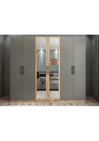 Alessi 6 Kapaklı Dolap Gardırop Çam Füme - Montaj Dahil