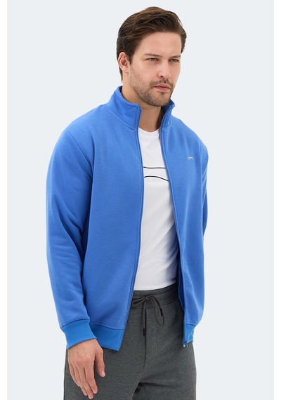 Slazenger Mendoza I Erkek Fermuarlı Dik Yaka Cepli Indigo Sweatshırt Indigo