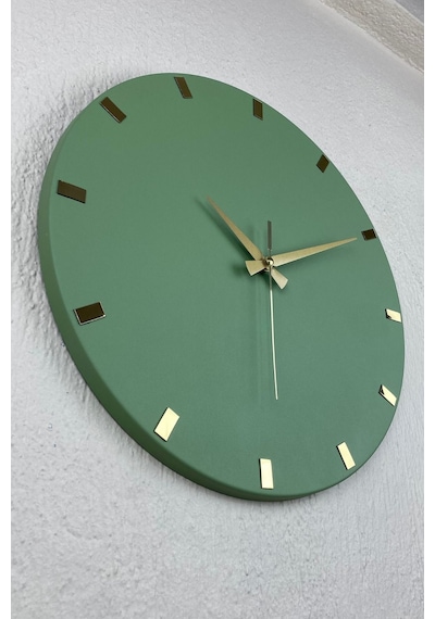 Makuse Model Modern Dekoratif Metal, Aynalı, Akar Sessiz Mekanizmalı, Duvar Saati 40 40cm Yeşil-gold Yeşil - Altın