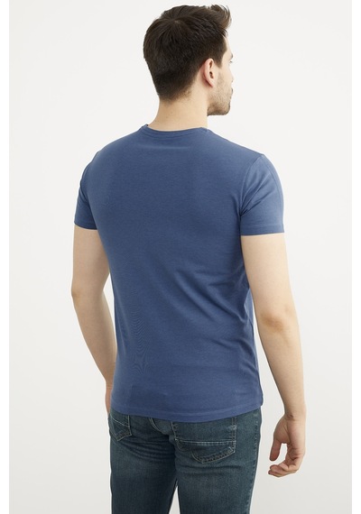 Sıfır Yaka Basic Tişört - Mavi 001
