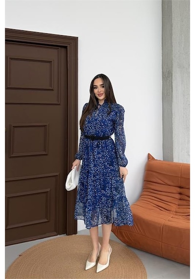 Neşeli Butik Kadın Mavi Dik Yaka Bağlama Detaylı Şifon Kumaş Uzun Kol Midi Elbise Nbelb01 Mavi Neşeli Butik Kadın Mavi Dik Yaka Bağlama Detaylı Şifon Kumaş Uzun Kol Midi Elbise Nbelb01 Mavi