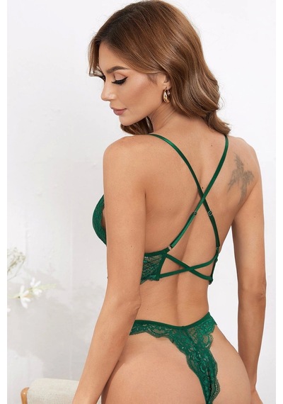 İmoda Kadın Yeşil Çapraz Sırt Detaylı Şık Bralet Takım Yeşil
