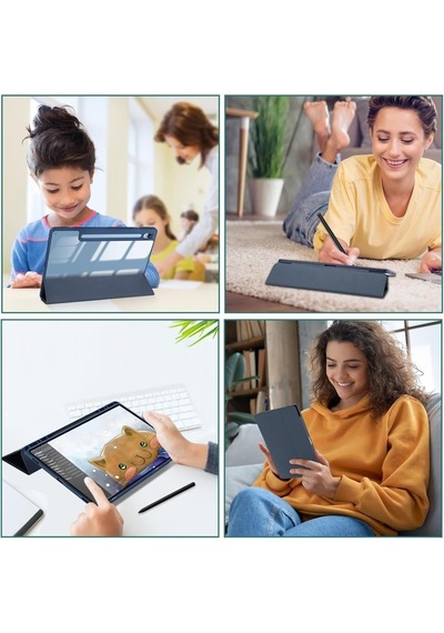 Samsung Galaxy Tab S9 Fe Plus/s10 Plus/s9 Plus İle Uyumlu Kılıf Grafiti Şeffaf Kalem Bölmeli X610-16-810-18 X820 Lacivert