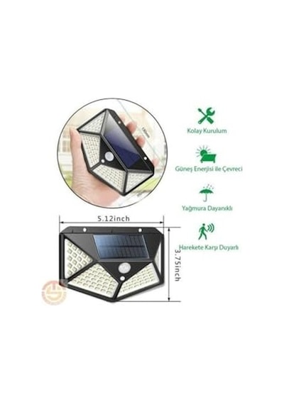 Led Güneş Enerjili Solar Duvar Apliği - 1200 Lümen Hareket Sensörlü 3 Modlu Bahçe Aydınlatması Hero Led Solar D Çok Renkli