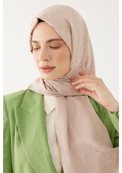 Mirsoy Scarf Mc Desen Parlak Jakar Şal - Krem Krem