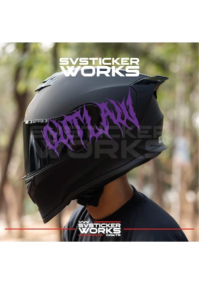 Outlaw Yazılı Kask Sticker Tüm Kasklar Uyumlu Tek Yön 1 Adet Mor