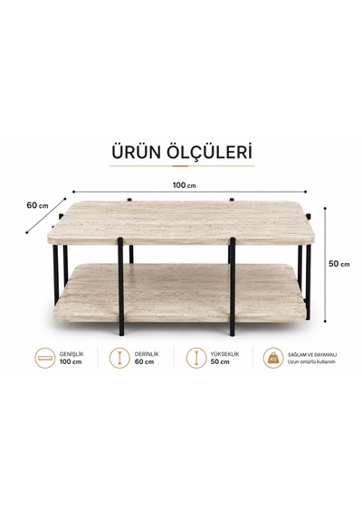 Atlas Orta Sehpa , İki Katlı Orta Sehpa , 60 X 100 Orta Sehpa Traverten