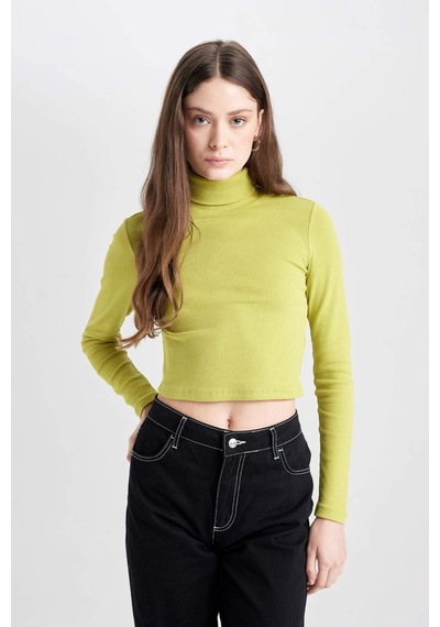 Defacto Coool Fitted Balıkçı Yaka Fitilli Kaşkorse Basic Düz Uzun Kollu Tişört B6783AX24AUGN263 Yeşil Defacto Coool Fitted Balıkçı Yaka Fitilli Kaşkorse Basic Düz Uzun Kollu Tişört B6783AX24AUGN263 Yeşil