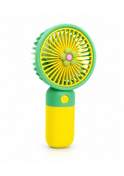 Şarjlı Mini El Fanı Usb Taşınabilir Sessiz Güçlü Rüzgar 3 Kademeli Hız Ayarlı El Tipi Vantilatör Yaz Sıcakları İçin Portatif Soğutucu Fan Sarı-Yeşil
