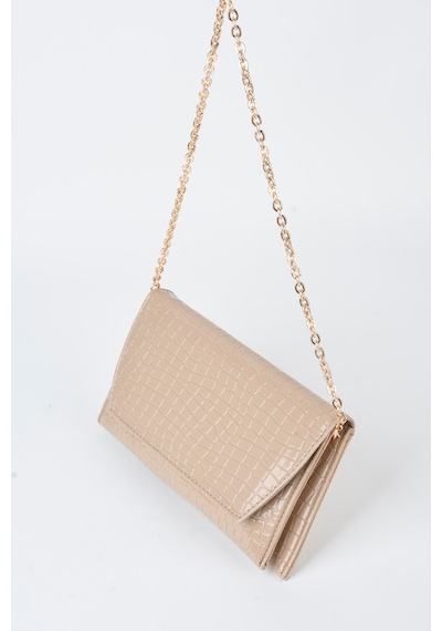 Vivaq Kadın Croco Vizon Zarf Tasarım 2 Bölmeli Mini Zincir Askılı Çıt Çıt Kapama Clutch Ve El Çantası VİZON