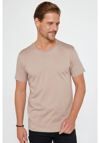 Tudors Unisex Slim Fit Dar Kesim %100 Pamuk Yumuşak Dokulu Vizon Bisiklet Yaka Tişört-31083 Vizon