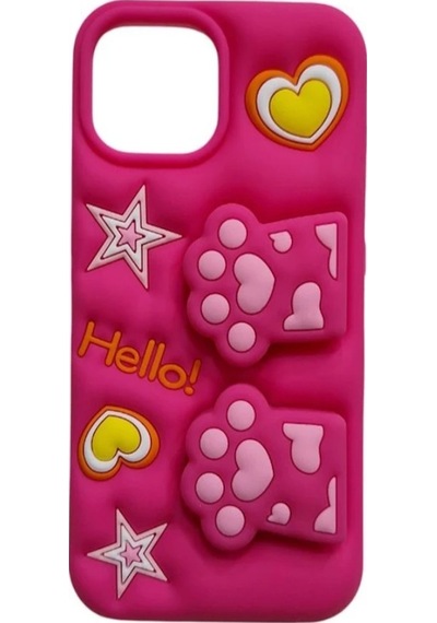 Caş Dekorasyon Pembe Renk Pati Figürlü 14 Pro Max Telefon Kılıfı Pembe