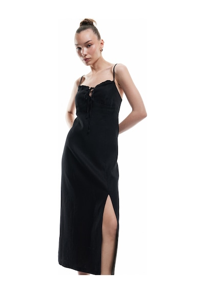 Koton Fırfırlı Yırtmaç Detaylı Volümlü Slim Fit Keten Viskon Karışımlı Askılı Midi Elbise Siyah 5sal80004ıw Siyah Koton Fırfırlı Yırtmaç Detaylı Volümlü Slim Fit Keten Viskon Karışımlı Askılı Midi Elbise Siyah 5sal80004ıw Siyah
