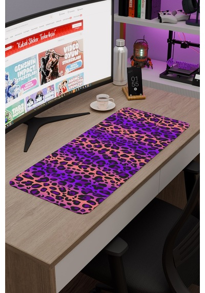 Leopar Kaymaz Dikişli Kauçuk Oyuncu Mousepad V1 - 70x30 Xl Gaming Mouse Pad Fare Altlığı