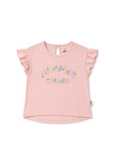 Haribo Lisanslı Fırfır Kollu Renkli Şortlu T-shirt Şort Takım Pembe
