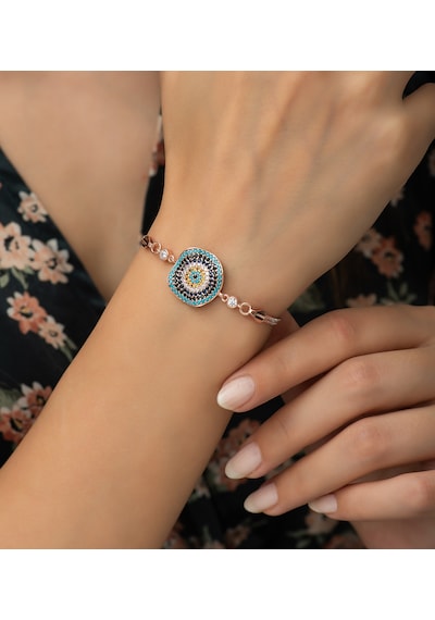 925 Ayar Gümüş Dalgalı Model Nazar Kadın Gümüş Bileklik