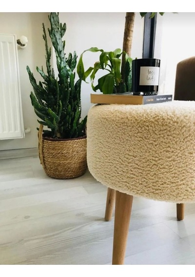 Coco Puf, Peluş,3 Ayak, Krem,oturma Odası, Makyaj Masası Pufu Krem