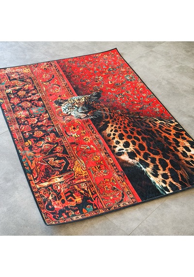 Leopar Desenli Halı Duvar Halısı 120 Cm X 180 Cm 5901 Kırımızı