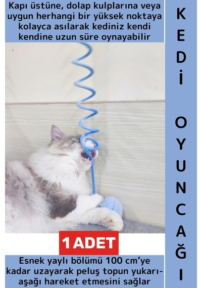 Evcil Hayvan Pet İlgi Çekici Sevimli Eğitici Elastik Yaylı Asılabilir Peluş Kedi Oyun Oltası 100 Cm