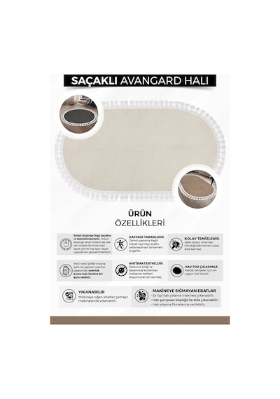 Avangard Oval Halı Sahra Antrasit Salon Koridor Antre Mutfak Halısı Silinebilir Saçaklı