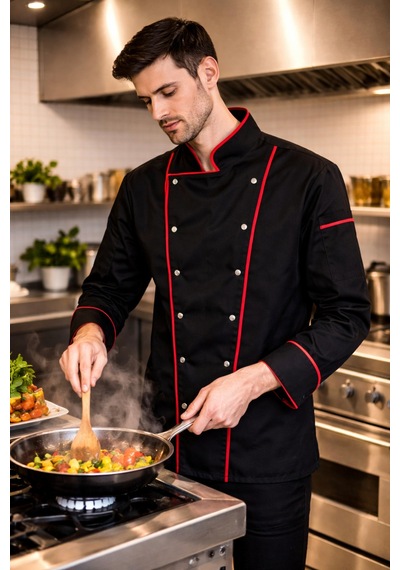 Chef Ceketi Profesyonel Aşçı Üniforması, Aşçı Gömleği Aşçı Forması Nakış Hediyeli Kırmızı