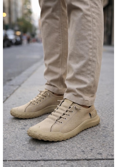 Erkek Günlük Sneaker Modern Tasarım, Konforlu Taban Bej