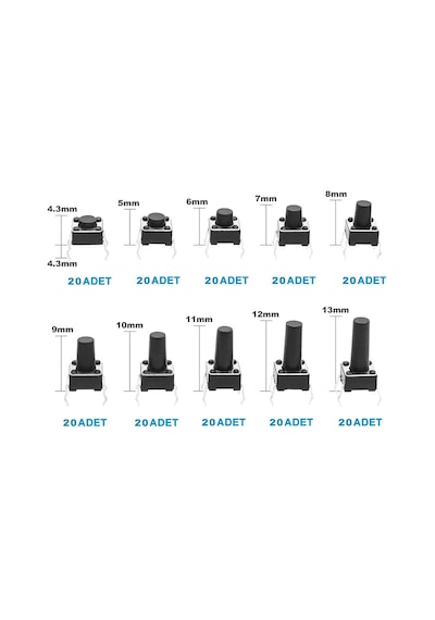 200 Adet 6x6mm Tact Buton Set 10 Farklı Yükseklikte 4 Pin Dokunma