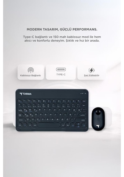 Torima TMK08  Bluetooth Kablosuz Klavye Mouse Seti Optik
