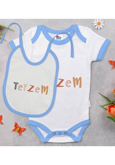 Bk Kids Teyzem Tasarımlı Mavi Bebek Body Zıbın Ve Mama Önlüğü Hed Çok Renkli