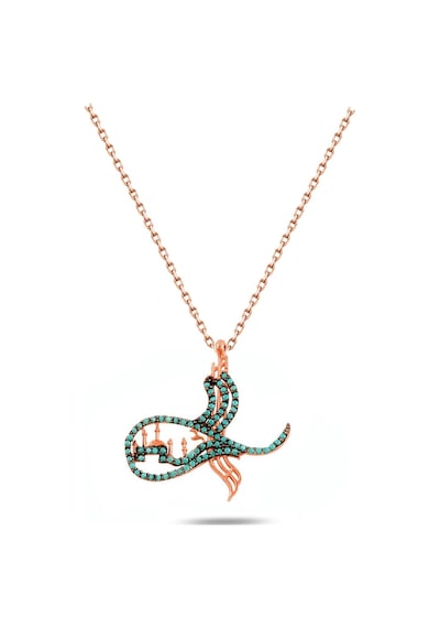 Brezza Lusso Jewelry Firuze Taşlı Osmanlı Tuğrası Cami Silüet Kadın Gümüş Kolye 42 CM