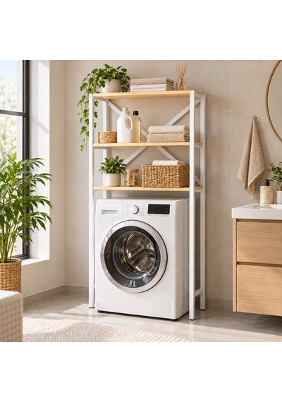 Çamaşır Makinesi Üstü Raf 3 Raflı Metal Banyo Düzenleyici 75 30 150 Cm Beyaz