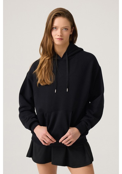 Los Ojos Siyah Geniş Kalıp Kapüşonlu Sweatshirt Hooded Sweat Siyah Siyah