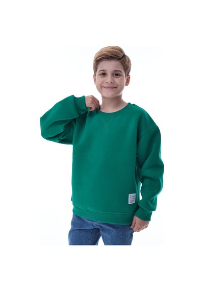 Erkek Çocuk Sweatshirt %100 Pamuk Rahat Kalıp 5-10 Yaş Yeşil