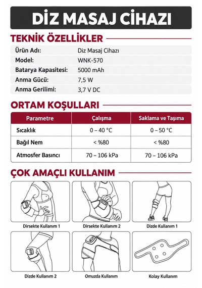 Isıtmalı Titreşimli Diz Masaj Cihazı Eklemler İçin Dijital Ekranlı Şarjlı Masaj Aleti