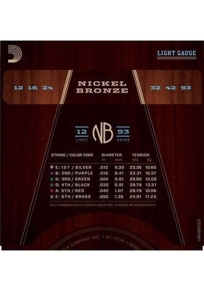 Daddario Nb1253 Akustik Gitar Tel Seti Nickel Bronze, .012-.053
