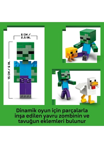 LEGO® Minecraft® Tavuk Jokey 21582 - 9 Yaş ve Üzeri Çocuklar için 3 Figür İçeren Yaratıcı Oyuncak Yapım Seti (344 Parça)