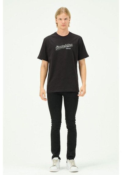 Rich Erkek Nakış Baskılı Spor Oversize Tişört Tshirt. SIYAH