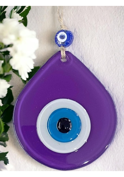 Mini Mor Yeşil Damla Desen Nazar Boncuklu Duvar Dekoru Cam Duvar Süsü