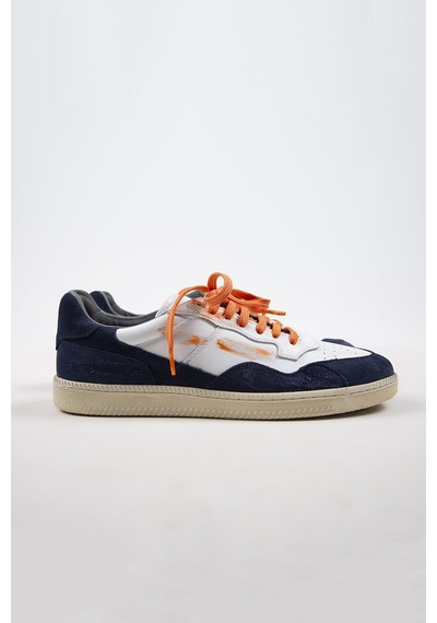 Krahe Artemis Erkek Hakiki Deri El Boyamalı Bağcık Ve Iki Yedek Bağcıklı Beyaz-Açık Mavi Sneakers 001