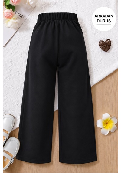 Fesshera Kids Kız Çocuk Çiçek Aksesuarlı Pantolon Siyah