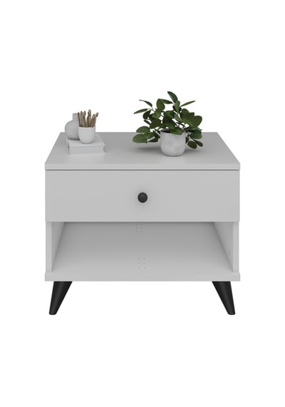 Simple Komodin Tek Çekmeceli 60x44x48 Beyaz Beyaz
