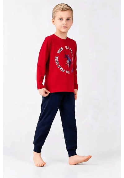 U.S. Polo Assn. Baskılı Uzun Kollu Erkek Çocuk Pijama Takımı Kırmızı