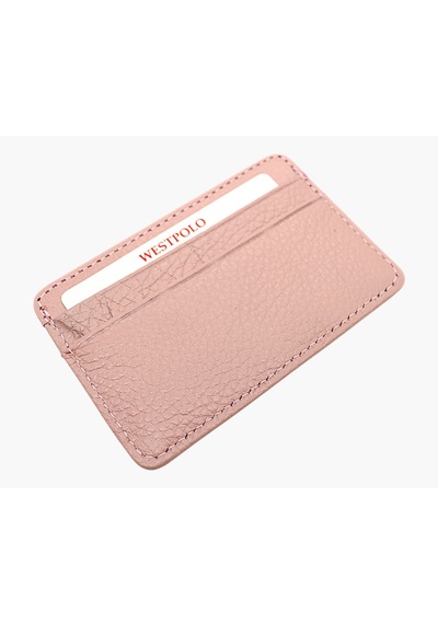 Westpolo Hakiki Deri Unisex İnce Kartlık - Pudra Pudra